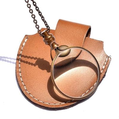 10X Magnifying Glass Pendant Necklace - Antique Brass Chain with 40mm Glass Lens, Portable Pocket Monocle Loupe for Reading, Library & Jewelry Inspection