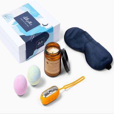 The Chill Pill Chill & Unwind Gift Box - Sleep Mask, Bath Balls, Aromatherapy Candle & The Chill Pill Sleep Aid Device - Mend Your Mentals Best Gift for People in Need of Stress Relief and Relaxation