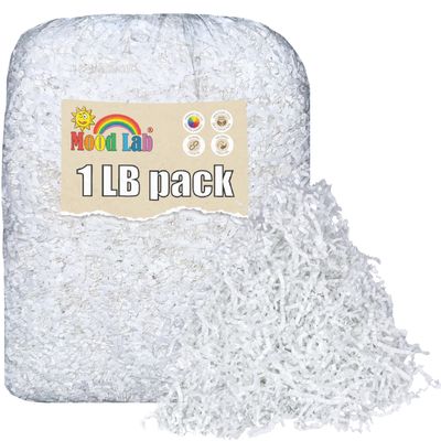 Mood Lab Crinkle Cut Paper Shred Filler - 1 LB White - Shredded Cut Paper for Basket Filling - Gift Box Kraft Wrapping Paper
