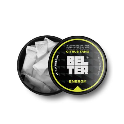 BELTER - Citrus Tang - Caffeine Pouches - 15 Count - Fast-Acting - Zero-Calorie Energy Boost - 96mg Caffeine Per Pouch - Ideal for Sports, Gym, Gaming, & Work