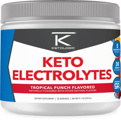 Ketologic Keto Electrolyte Powder (Tropical Punch) 30 Servings - Sugar-Free Hydration Drink Mix with goBHB Complex