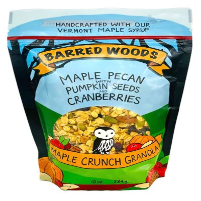 Barred Woods Maple Crunch Granola - Maple Pecan with Pumpkin Seeds and Cranberries - Sweetened With Only Our Own Vermont Organic Maple Syrup and Maple Sugar - 10oz Bag (Case of 6 Bags)