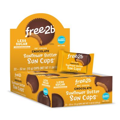 Free2b Sunflower Butter Sun Cups, Safe for School and Allergy Friendly, Gluten-Free, Dairy-Free, Nut-Free, and Soy-Free, Sweet and Creamy Cups, 1-Cup Packages (Pack of 22)