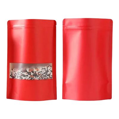 100Pcs Red Kraft Paper Stand Up Pouches, Zipper Seal Top Storage Bags with Matte Window and Tear Notch, Resealable Favor Treats, Food Bags (7.87 inch x 11.81 inch)