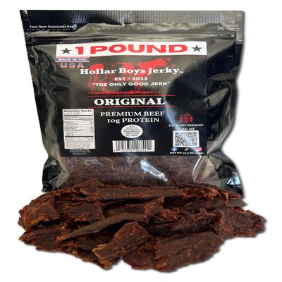 Hollar Boys Snacks Original Beef Jerky One Pound Resealable Bag, Low Carb, USA Made
