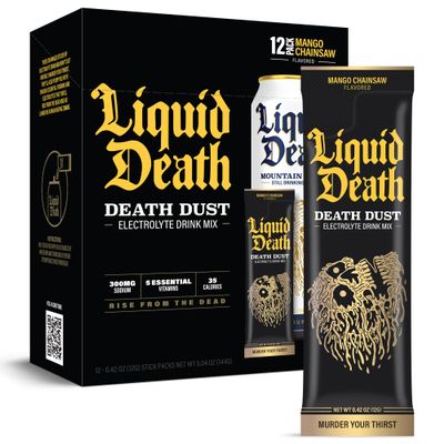 Liquid Death Electrolyte Death Dust - Mango Flavored Hydration Powder Packets - Mango Chainsaw - 12-Stick Pack - Electrolyte Replacement
