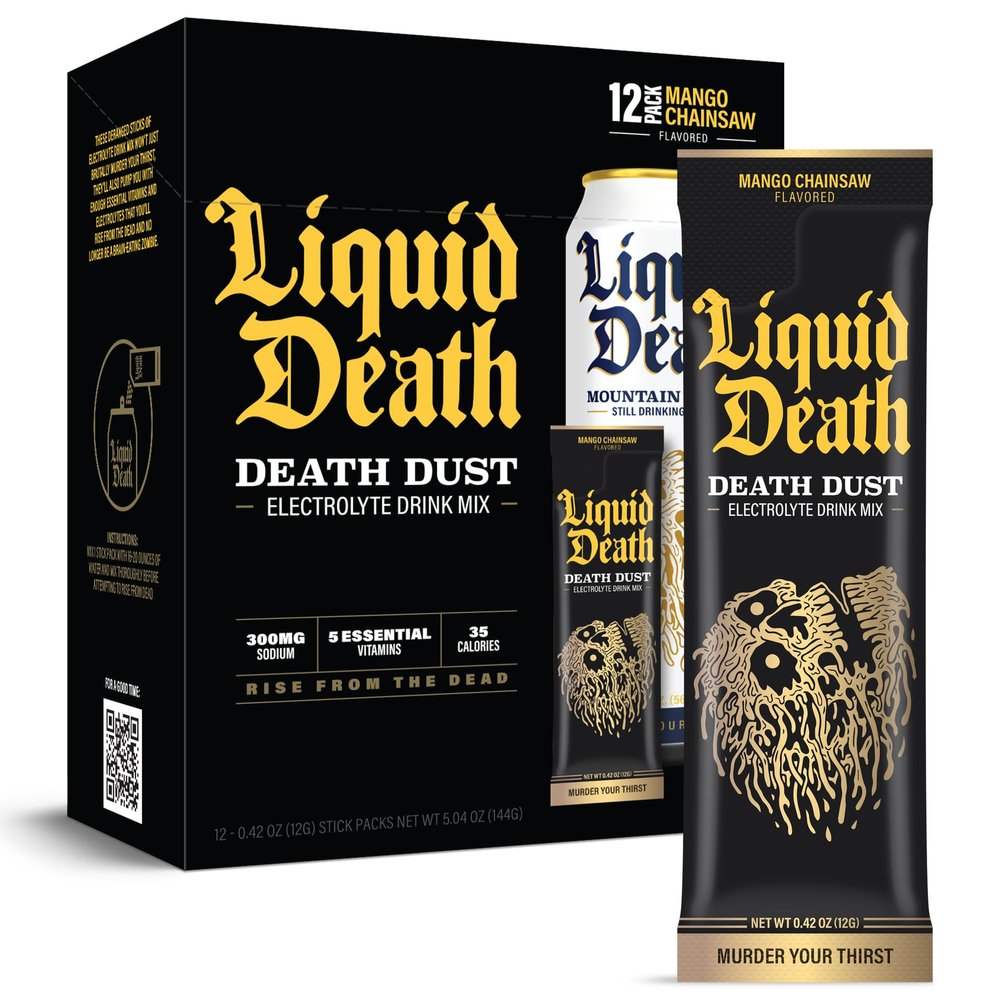 Liquid Death Electrolyte Death Dust - Mango Flavored Hydration Powder Packets - Mango Chainsaw - 12-Stick Pack - Electrolyte Replacement
