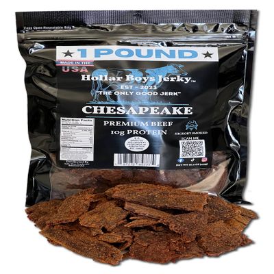 Hollar Boys Snacks Chesapeake Beef Jerky One Pound Resealable Bag, Low Carb, USA Made