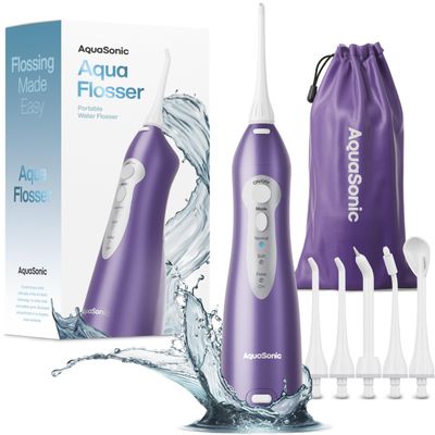 AquaSonic Water Flosser - Cordless Rechargeable Water Flossers for Teeth Cleaning - Waterproof Aqua Flosser, Portable Oral Irrigator for Dental Cleaning with 5 Jet Tips  Braces Home Travel