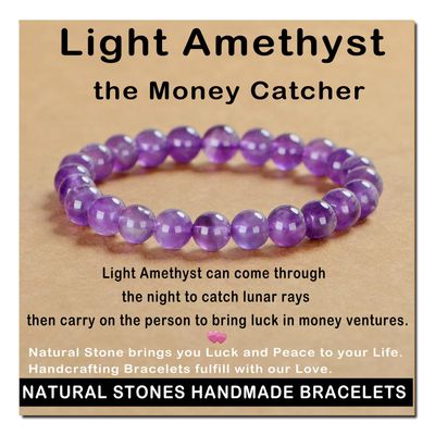 AD Beads Handmade Gemstone Stretch Elastic Bracelet Crystal Healing Reiki Nature's Beauty and Spiritual Essence Unisex (8mm, Purple Amethyst)
