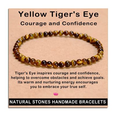 AD Beads Handmade Gemstone Stretch Elastic Bracelet Crystal Healing Reiki Nature's Beauty and Spiritual Essence Unisex (4mm, Yellow Tiger's Eye)