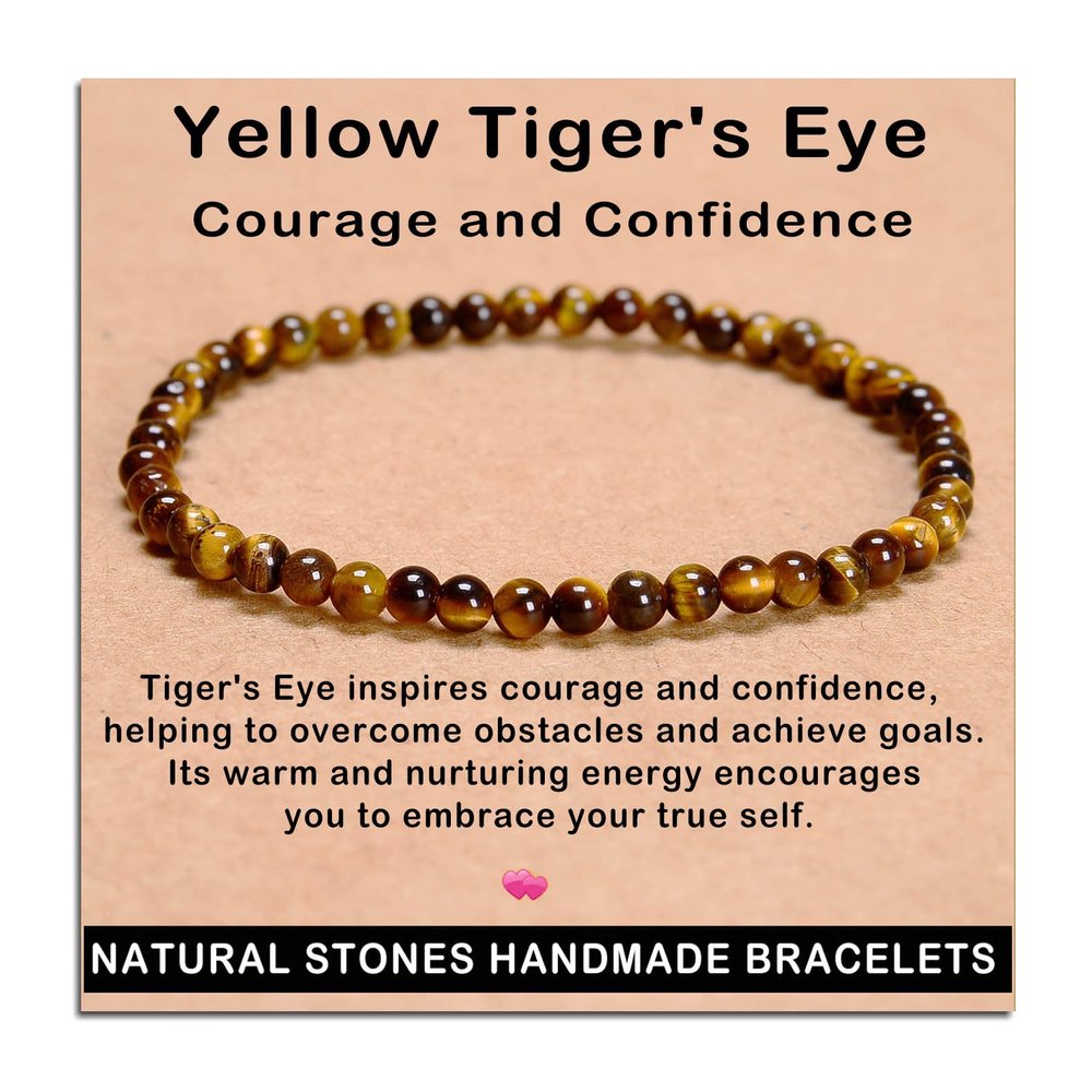 AD Beads Handmade Gemstone Stretch Elastic Bracelet Crystal Healing Reiki Nature's Beauty and Spiritual Essence Unisex (4mm, Yellow Tiger's Eye)
