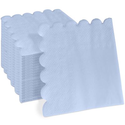 100 Pcs 2-ply Blue Scalloped Sage Cocktail Napkins Thick Paper Napkins Disposable Party Napkins Beverage Napkins for Birthday, Wedding,Anniversary Party, Baby Shower 5 x 5 Inches (Light Blue)