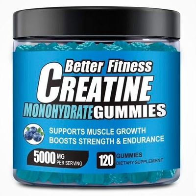 Better Fitness Creatine Monohydrate Infused Gummies, Blueberry Flavor, 120 Gummies, Muscle Growth, Strength, Energy, Pre-Workout, Vegan, Sugar-Free, Fitness Healthcare Supplement