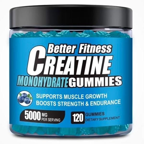 Better Fitness Creatine Monohydrate Infused Gummies, Blueberry Flavor, 120 Gummies, Muscle Growth, Strength, Energy, Pre-Workout, Vegan, Sugar-Free, Fitness Healthcare Supplement