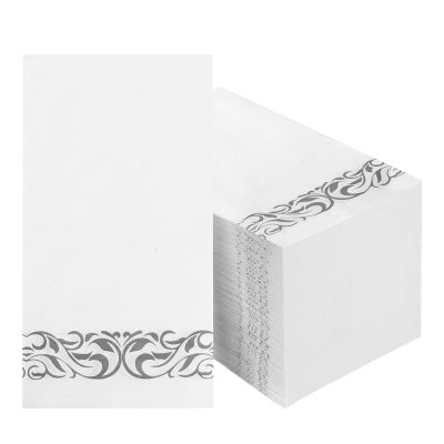 BESTVIP 100 Pack Disposable Paper Napkins, 3-Ply Dinner Napkins with Silver Trim for Guests, Bathroom Paper Hand Towels Soft & Absorbent, Perfect for Christmas, Kitchen, Dinner, Party, Wedding, Event