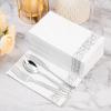 BESTVIP 100 Pack Disposable Paper Napkins, 3-Ply Dinner Napkins with Silver Trim for Guests, Bathroom Paper Hand Towels Soft & Absorbent, Perfect for Christmas, Kitchen, Dinner, Party, Wedding, Event view 2