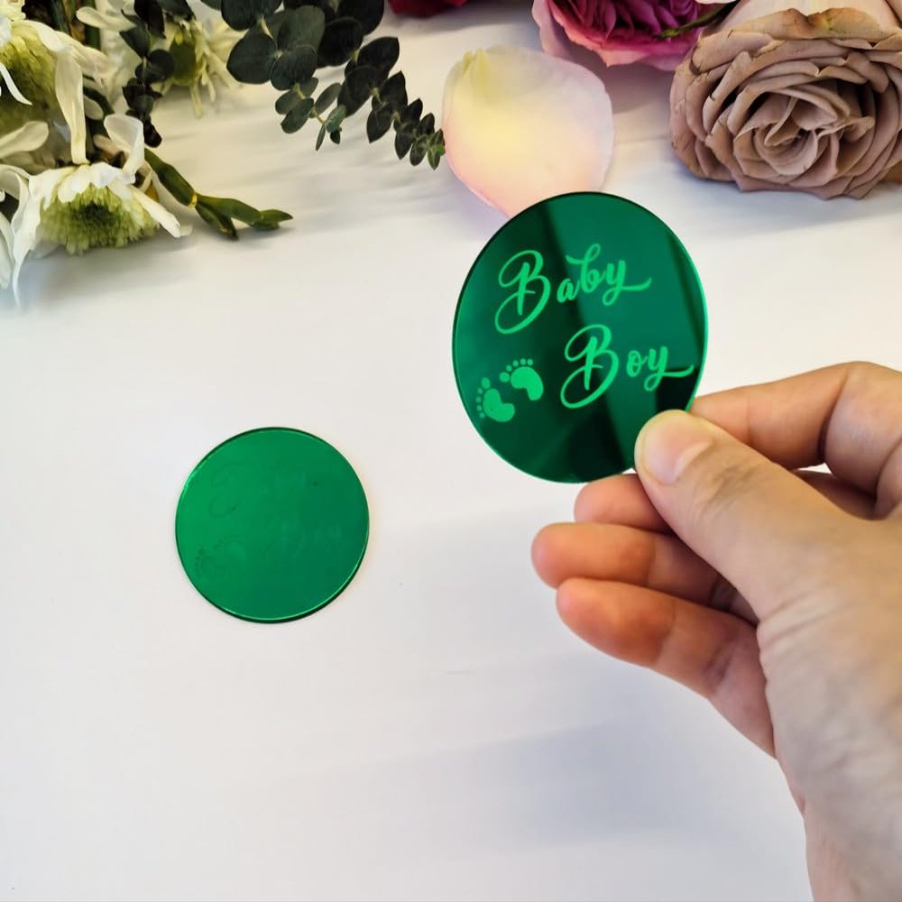 Set of 12 Oh Boy Cake Topper,Oh Baby Cupcake Charms for It'a A Boy Baby Boy Baby Shower Cake Party Decoration Supplies (Green)