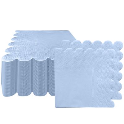 100 Pieces 2-ply Light Blue Napkin Disposable Scalloped Cocktail Napkins Beverage Napkins Dessert Napkins Paper Napkins for Wedding Birthday Party Paper Dinner Napkins Suitable for Party Supplies