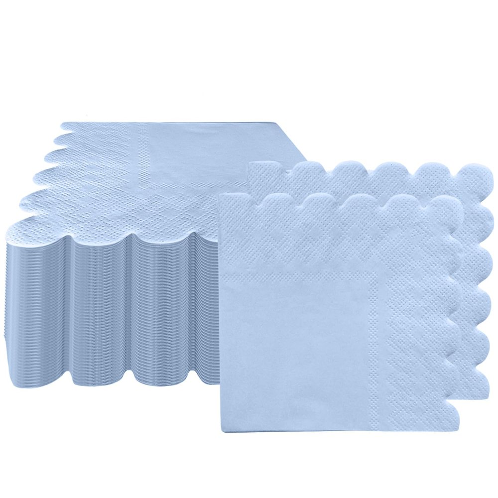 100 Pieces 2-ply Light Blue Napkin Disposable Scalloped Cocktail Napkins Beverage Napkins Dessert Napkins Paper Napkins for Wedding Birthday Party Paper Dinner Napkins Suitable for Party Supplies