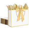 12 pcs White Gift Bags with Handles 12.6x4.5x10 Inches Large Paper Bags with Bow Ribbon and Tissue Paper Gift Wrap Bags for Birthday Bridesmaid Party Wedding Baby Shower Valentines, White-Gold view 1