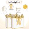 12 pcs White Gift Bags with Handles 12.6x4.5x10 Inches Large Paper Bags with Bow Ribbon and Tissue Paper Gift Wrap Bags for Birthday Bridesmaid Party Wedding Baby Shower Valentines, White-Gold view 3