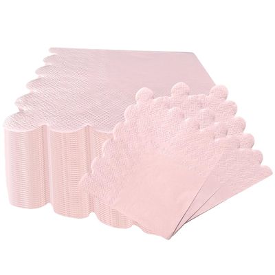 100 Pieces 2-ply Light Pink Napkin Disposable Scalloped Cocktail Napkins Beverage Napkins Dessert Napkins Paper Napkins for Wedding Birthday Party Paper Dinner Napkins Suitable for Party Supplies