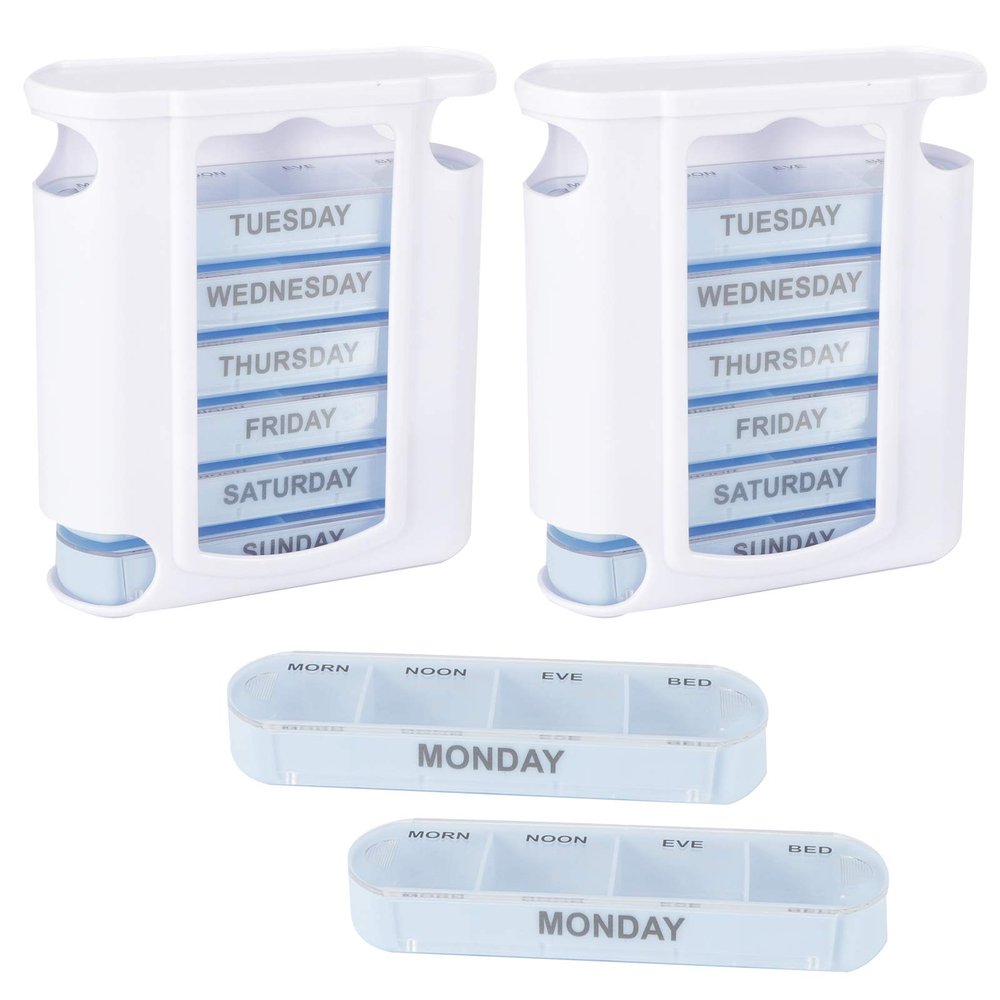 7 Day Pill Organizer 4 Times a Day Medicine Organizer Morning Noon Night Daily Pill Dispenser Stackable Weekly Pill Organizer for Home Travel