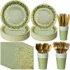 175pcs Sage Green Paper Plates and Napkins Set, Disposable Sage Green and Gold Polka Dot Party Plates Cups For Baby Shower Birthday Wedding Party Supplies and Decorations, Serve 25 view 1