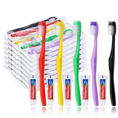 HAIFOTRVA 30pcs Disposable Toothbrushes with Toothpaste,Single Use Toothbrush with Toothpaste Individually Wrapped Disposable Travel Toothbrushes Kit Bulk for Homeless,Hotel,Guests(5 Colors)