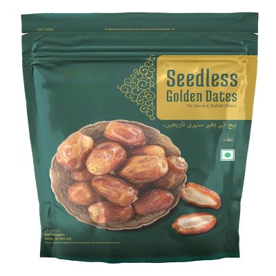 Generic Seedless Golden Dates with Dietary Fiber & Protein, Pack of Cholesterol Free Nutritious & Fresh Dried Khajoor - 500g