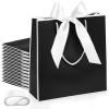 Silkfly Thank You Gift Bags with Handle 12x10x4'' Welcome Return Gifts Bag with Bow Ribbon for Wedding Bridesmaid Baby Shower Birthday Housewarming Employee Appreciation Day(Black and White,12 Pcs) view 1