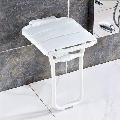 YOODODO Shower Chair Wall Mounted, for Bathing Showering Elderly Disabled Bath Bench with Legs Folding Bathroom Stools Shower Chair, 36*41cm, White