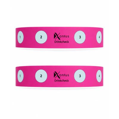 Drink Check Wristband Roofie Test by Xantus | Spiked Drink Wristband Tester Detects GHB Within 10 Seconds Test Your Drink | Spiking Protection Detector Made in USA | (2 Pink Wristbands 8 Tests)