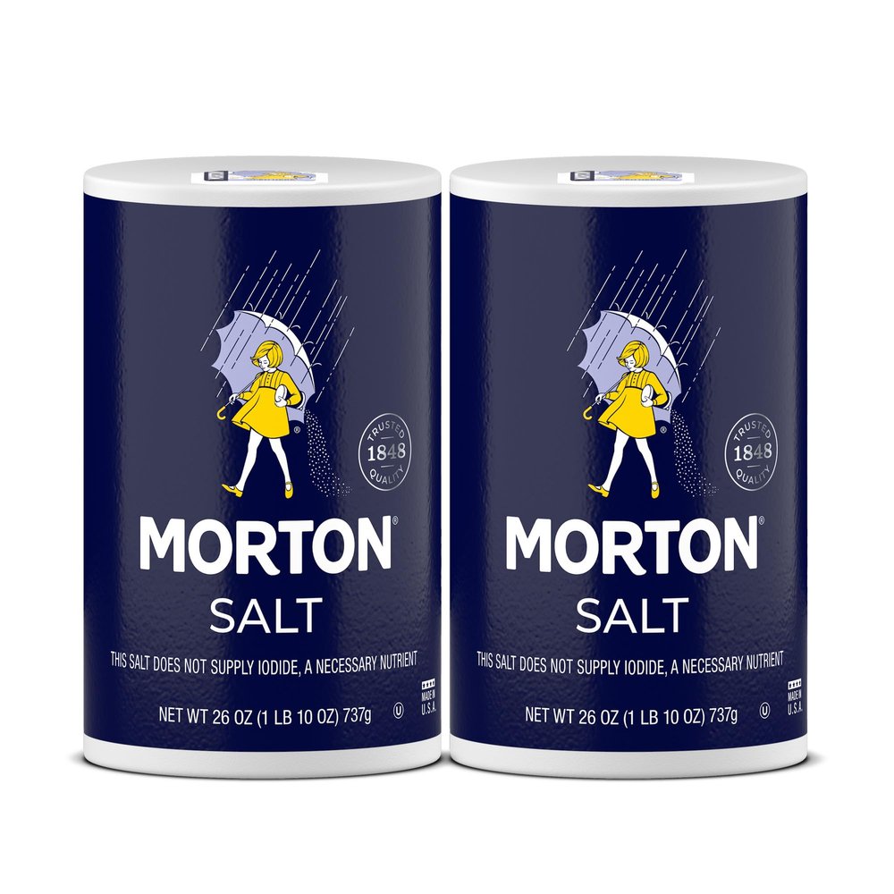 Morton Plain Salt, (26 oz), 2-Pack - All-Purpose, Non-Iodized Salt, Perfect for Cooking & Table Use