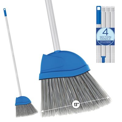Angle Broom, 13" W Head, Large Style, Made w/Recycled Soda Bottle Bristles, & Aluminum, Includes Swivel Hang Cap for Storage -by LOLA, 1 Pack