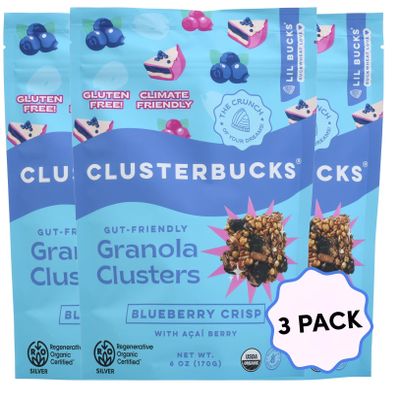 Clusterbucks Superfood Clusters  Grain-Free, Keto-Friendly Granola with Regeneratively Grown Sprouted Buckwheat Gluten-Free, Low-Carb, Organic Healthy Snack (6 Ounce (Pack of 3), Blueberry Crisp)