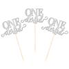 24 PCS Onederful Cupake Toppers Glitter First Birthday Miss Onederful Cupcake Picks Gender Reveal Cupcake Decorations for Baby Shower Kids 1st Birthday Party Cake Decorations Supplies Silver view 3
