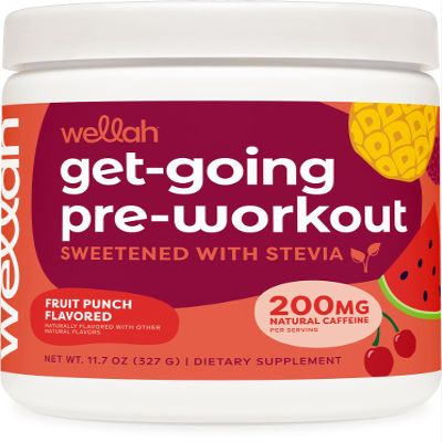 Wellah Get-Going Pre-Workout Drink Mix (Fruit Punch Flavored, 30 Servings) - with Citrulline Malate and L-Theanine, 200mg of Natural Caffeine & 1000mg of Beta-Alanine