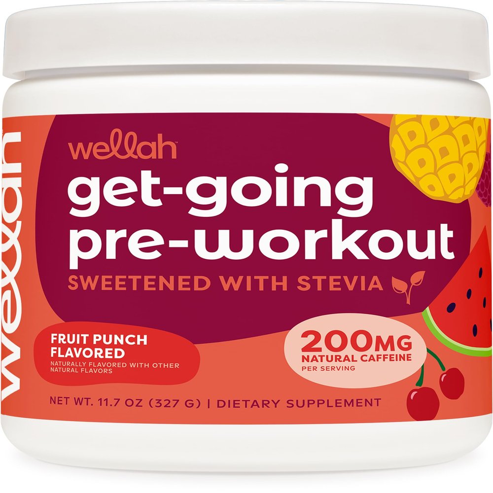 Wellah Get-Going Pre-Workout Drink Mix (Fruit Punch Flavored, 30 Servings) - with Citrulline Malate and L-Theanine, 200mg of Natural Caffeine & 1000mg of Beta-Alanine