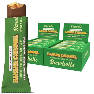 Barebells Soft Protein Bars Banana Caramel - 12 Count, Pack of 2 - Protein Snacks with 16g of High Protein - Fluffy Chocolate Treat with 2g of Total Sugars - Soft Protein Snack & Breakfast Bars