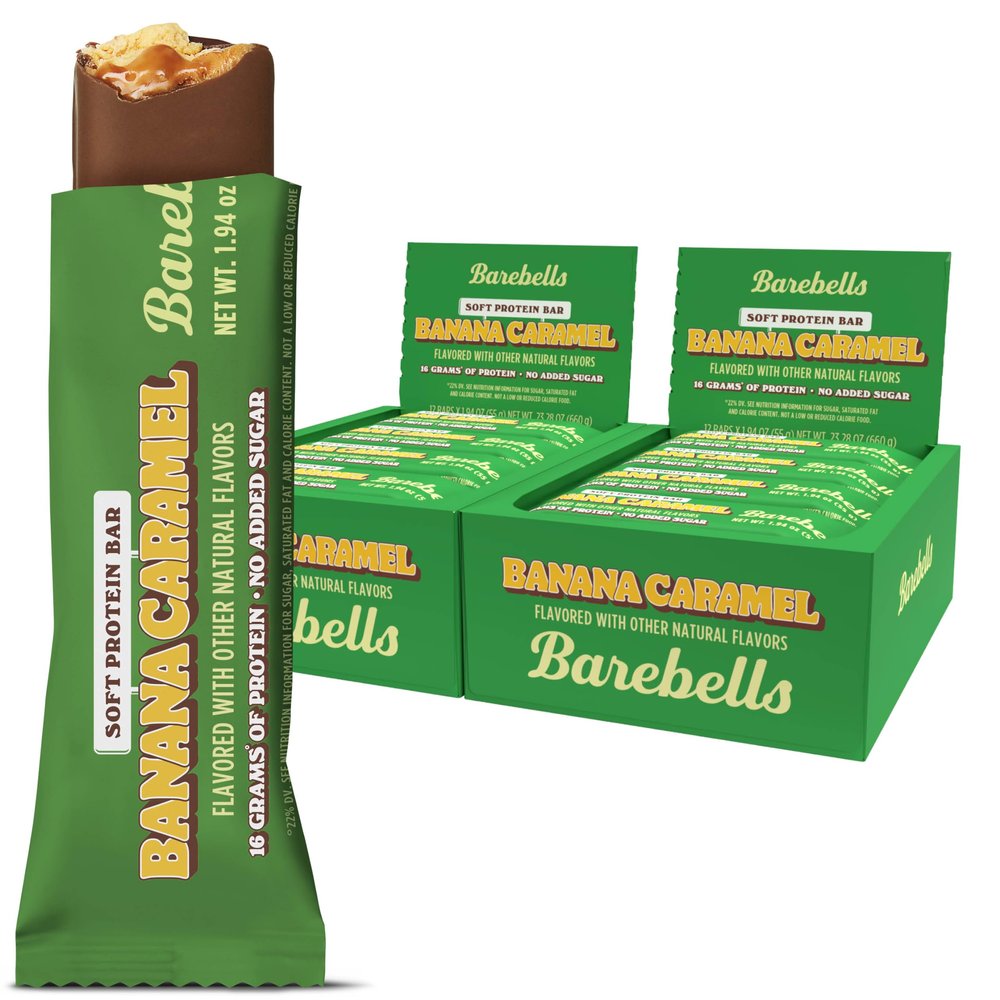 Barebells Soft Protein Bars Banana Caramel - 12 Count, Pack of 2 - Protein Snacks with 16g of High Protein - Fluffy Chocolate Treat with 2g of Total Sugars - Soft Protein Snack & Breakfast Bars