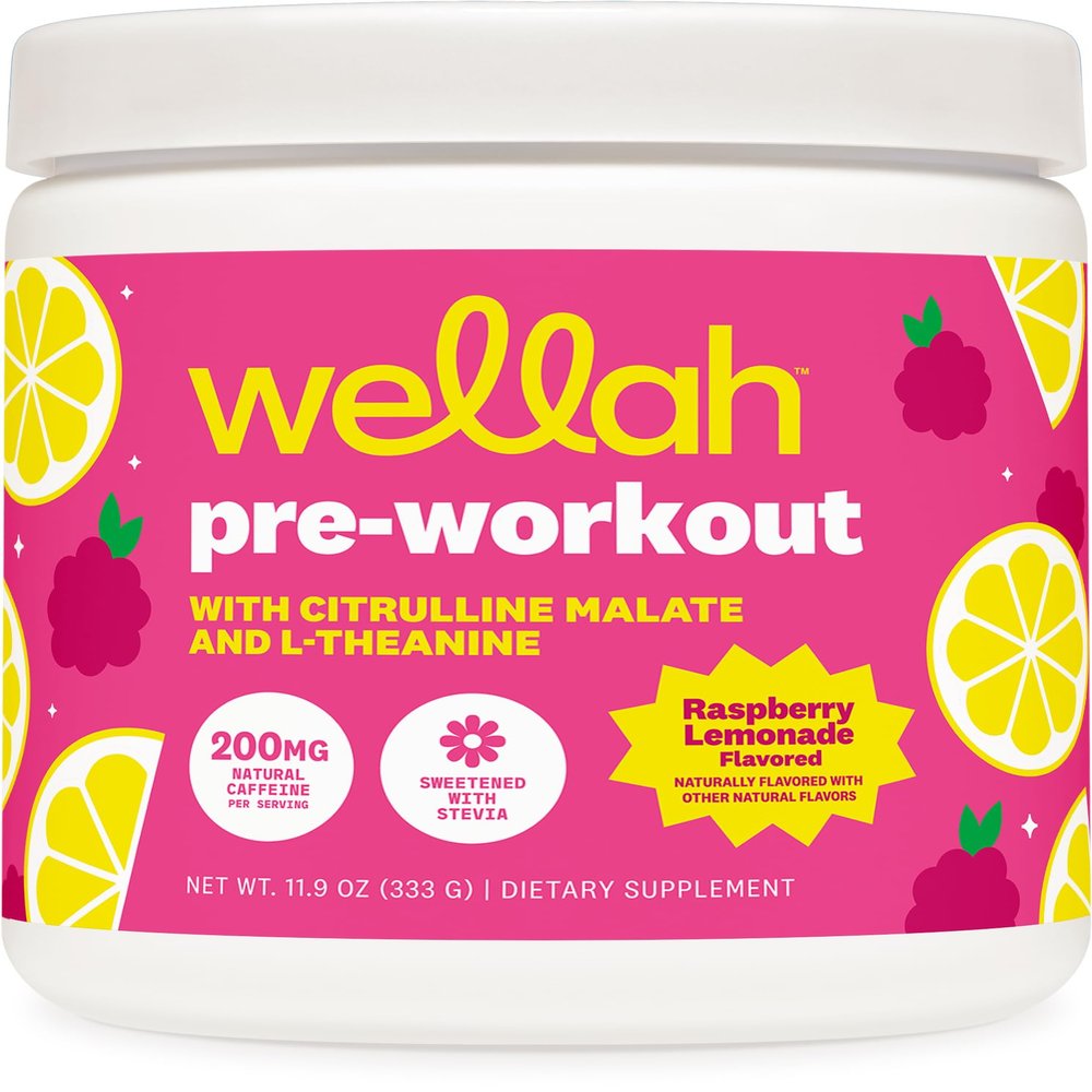 Wellah Get-Going Pre-Workout Drink Mix (Raspberry Lemonade Flavored, 30 Servings) - with Citrulline Malate and L-Theanine, 200mg of Natural Caffeine & 1000mg of Beta-Alanine