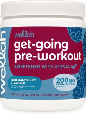 Wellah Get-Going Pre-Workout Drink Mix (Blue Raspberry Flavored, 30 Servings) - with Citrulline Malate and L-Theanine, 200mg of Natural Caffeine & 1000mg of Beta-Alanine