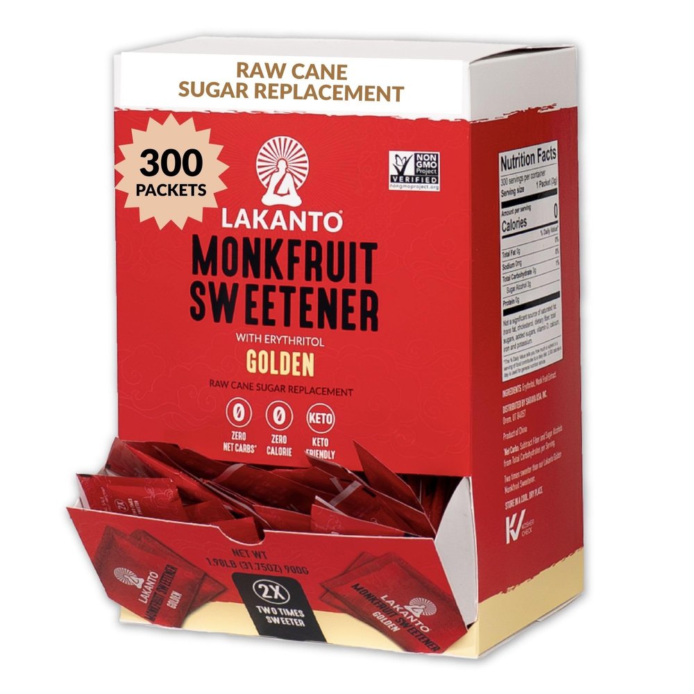 Lakanto Golden Monk Fruit Sweetener with Erythritol Packets - 2X Sweetness Raw Cane Sugar Replacement, Perfect for Coffee, Tea, Lemonade, Sweeten On the Go, Travel - 30 g Packet (300 Count)