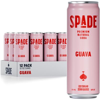 Spade Soda Guava 12 Pack, Premium All-Natural, No Sugar, No Calories, Electrolytes, Magnesium, Potassium, Healthy Non GMO, Sweet Quality Stevia, No Artificial Sweeteners, Great Taste, Bold Taste