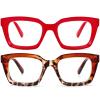REAVEE 2 Pack Oprah Style Oversized Reading Glasses for Women Men Blue Light Blocking, Ladies Stylish Retro Square Large Computer Readers (Red/Brown Leopard 1.5x) view 1