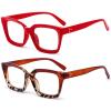 REAVEE 2 Pack Oprah Style Oversized Reading Glasses for Women Men Blue Light Blocking, Ladies Stylish Retro Square Large Computer Readers (Red/Brown Leopard 1.5x) view 2