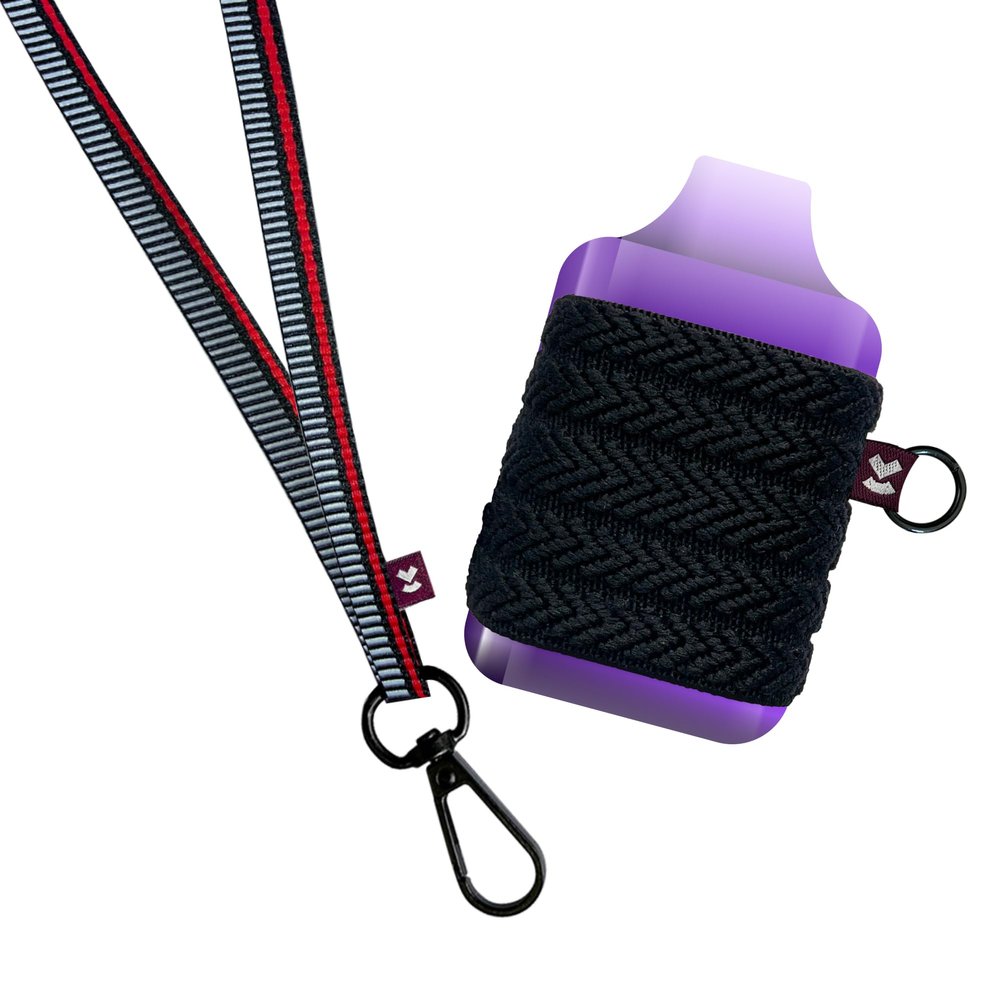 VCase Device Holder with Lanyard, Comfortable Design, 3 Case Sizes for Perfect Fit, Strong Device Lanyard, High-Strength Elastic Holder (Black Line Pattern, Large)