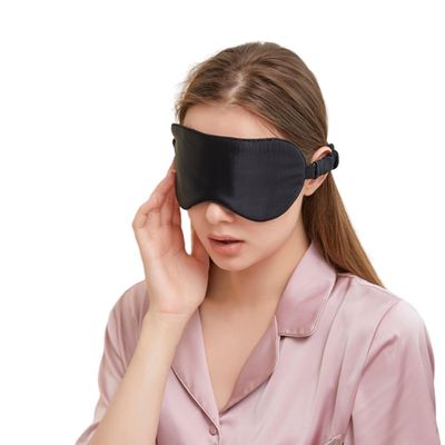 100% Mulberry Silk Sleep Mask for Women/Men Airplane Travel, Pure 22 Momme Silk Eye Mask Blackout for Sleeping, Ajustable, Luxury, Anti Wrinkle, Anti Aging Silk Blindfold, Made in USA (Black)